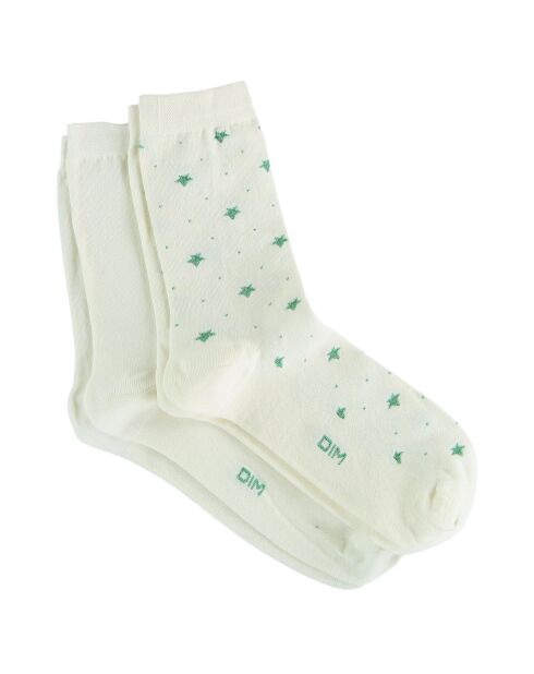 2 paires de chaussettes Coton Style medium écrues étoiles vertes